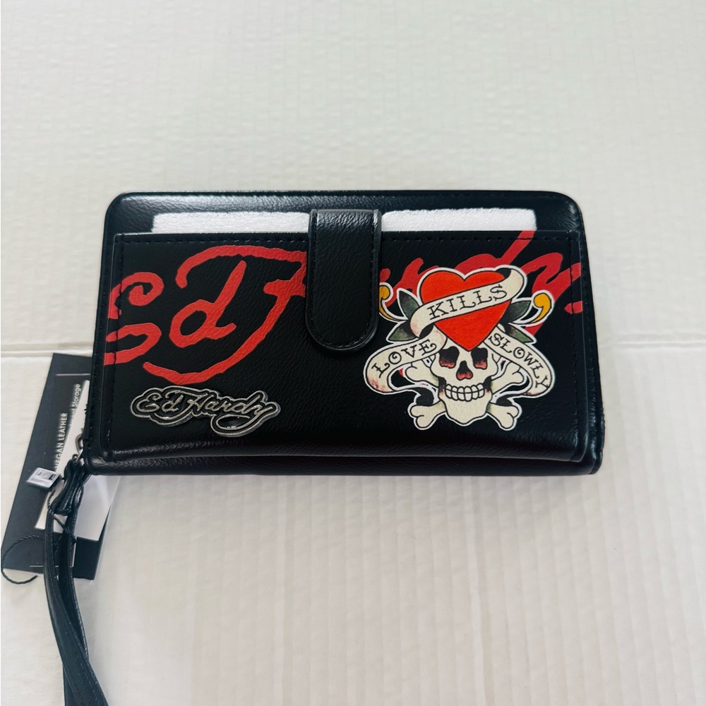 Ed Hardy Black Wallet with Red Skull love kills slowly  BNWT